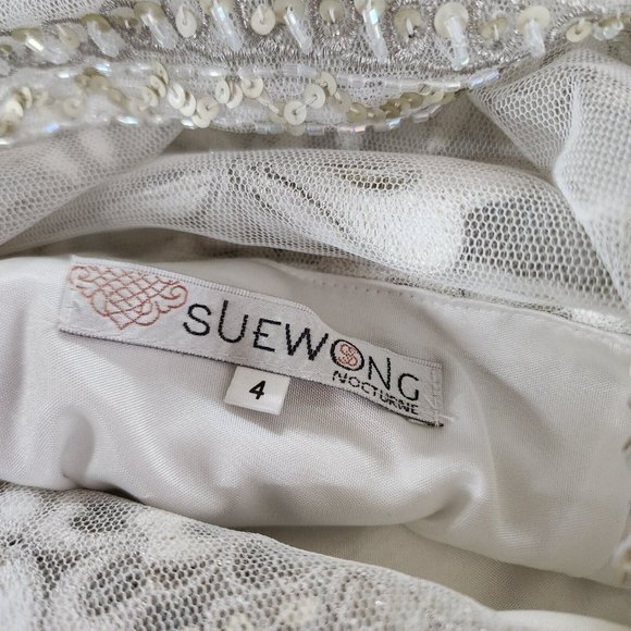 SUE WONG Nocturne White beaded embellished knee length dress womens size 4 - Picture 14 of 16